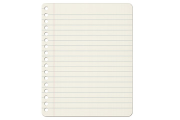 Lined notebook paper with spiral holes on a transparent background, ideal for digital design, scrapbooking, or educational projects