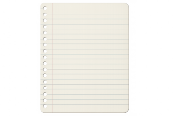 Lined notebook paper with spiral holes on a transparent background, ideal for digital design, scrapbooking, or educational projects