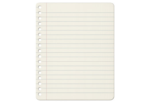 Lined notebook paper with spiral holes on a transparent background, ideal for digital design, scrapbooking, or educational projects