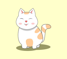 Chubby cute cat isolated on yellow background