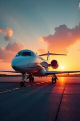Sleek Private Jet at Sunset, Ready for Departure Luxury Corporate Travel