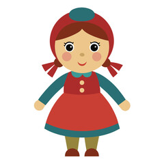 A charming flat illustration of a young girl wearing a red dress and bonnet perfect for children s books educational materials or decorative elements with