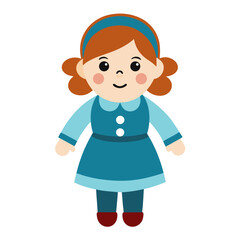 Cartoon Illustration of a Girl with Red Hair and a Blue Dress Featuring a Simple Design and a Cheerful Expression Perfect for Children s Books