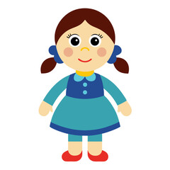 Cartoon Illustration of a Girl with Brown Hair and Blue Dress A Simple and Cheerful Design for Children s Content and Educational Materials Suitable for