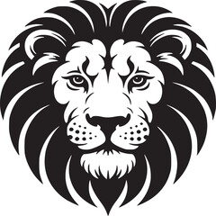Illustration of a lion's head with a prominent mane in a black and white color scheme design