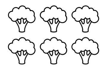 Set of 6 Broccoli Icons in One-Line Vector Art