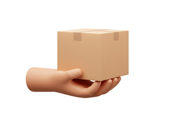 Isolated 3D Hand Holding a Cardboard Box