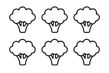 Set of 6 Broccoli Icons in One-Line Vector Art