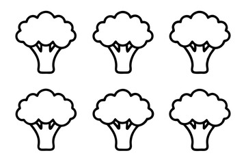 Set of 6 Broccoli Icons in One-Line Vector Art