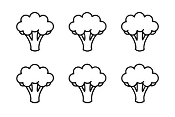 Set of 6 Broccoli Icons in One-Line Vector Art