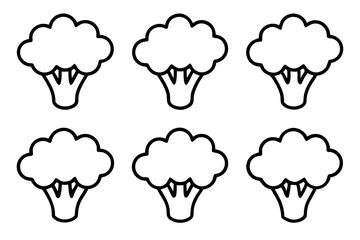 Set of 6 Broccoli Icons in One-Line Vector Art