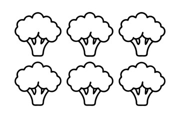Set of 6 Broccoli Icons in One-Line Vector Art