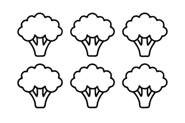 Set of 6 Broccoli Icons in One-Line Vector Art