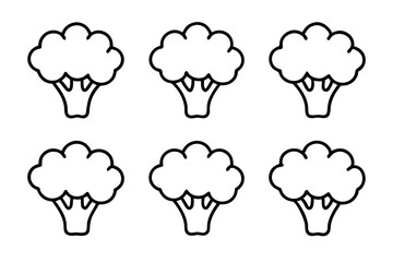 Set of 6 Broccoli Icons in One-Line Vector Art