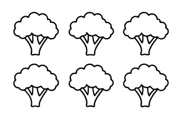 Set of 6 Broccoli Icons in One-Line Vector Art