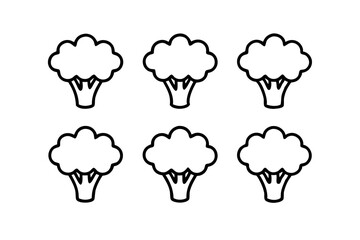 Set of 6 Broccoli Icons in One-Line Vector Art