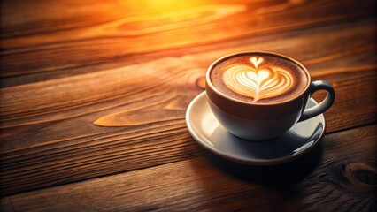 Warm Latte Art on Rustic Wooden Surface A Cozy Morning Beverage
