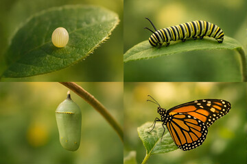 Butterfly Life Cycle Vector Diagram – Egg, Caterpillar, Chrysalis, Adult Monarch