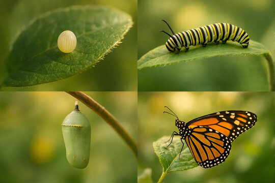 Butterfly Life Cycle Vector Diagram &ndash; Egg, Caterpillar, Chrysalis, Adult Monarch