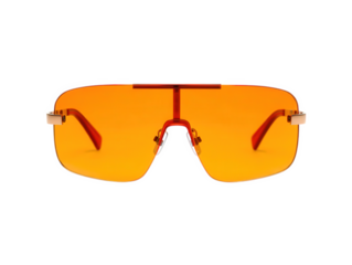 Stylish orange-tinted modern sunglasses with geometric design