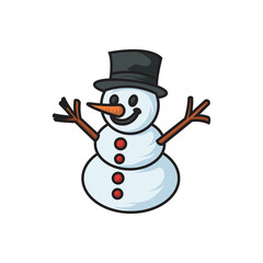 Holiday cheer snowman illustration vector. classic snowman smiling beneath a sleek black silhouette.