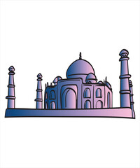 Taj Mahal vector illustration for India travel and religious architecture landmark icon design.
