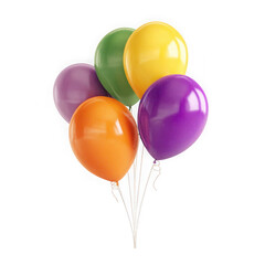 A vibrant bunch of five colorful balloons isolated on transparent background