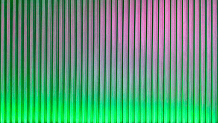 Colorful striped wooden slats wall texture with vertical lines, gradient from green to pink,...