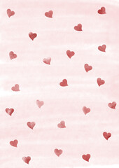 Watercolor seamless pattern with red heart on pink background