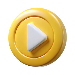Glossy yellow circle play button icon isolated on transparent background