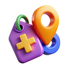 3d medical tag and location pin icons isolated on transparent background