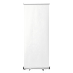 Blank white roll up banner stand display mockup for advertising. Isolated on transparent background, png