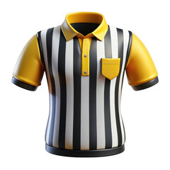 Classic black and white striped referee shirt with yellow accents isolated on transparent background
