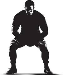 Fototapeta premium Rugby Power Stance Player in a crouch, poised for action, full-body silhouette.