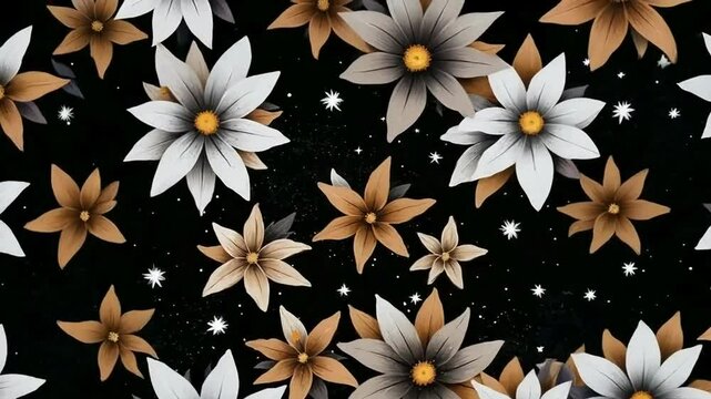 Flower and star pattern on dark background / Patr&oacute;n de flores y estrellas en fondo oscuro