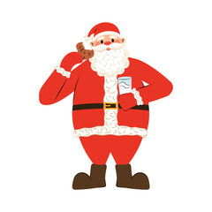 Santa Claus eats cookies with milk. Christmas. isolated Santa Claus