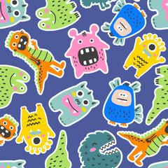 Monsters seamless pattern vector design