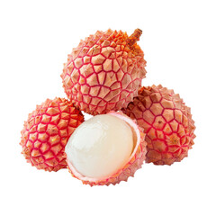 Close up of a group of fresh lychee fruits on transparent background Generative AI