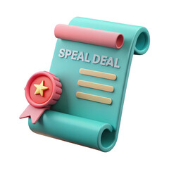 3d rendered special deal scroll with seal isolated on transparent background