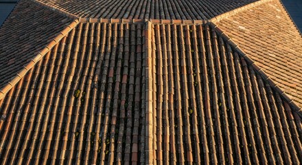 Overhead View Of Classic Red Tile Roof