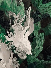 Abstract creature in white and green
