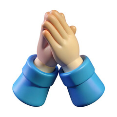 Stylized 3d cartoon hands in prayer gesture isolated on transparent background