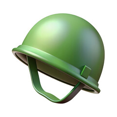 Realistic green military helmet with chin strap isolated on transparent background