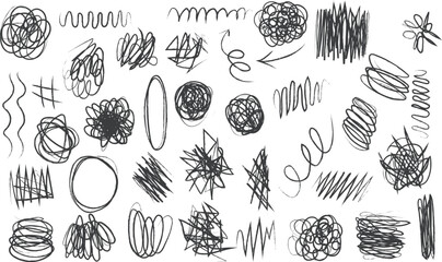 hand drawn scribble effect texture pastel stroke element set. Hand drawn brush stroke texture line shape on black background. hand drawn style. Vector illustration