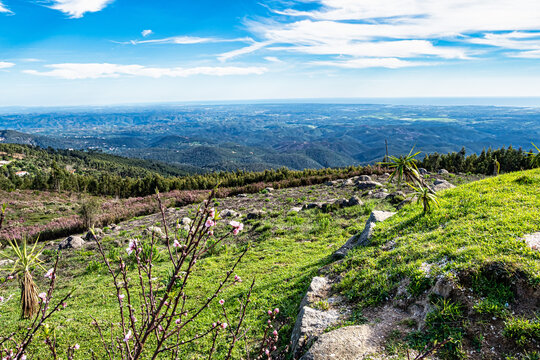 View from viewpoint Miradouro da Fonte Santa into the valley of Serra de Monchique in Algarve, Portugal