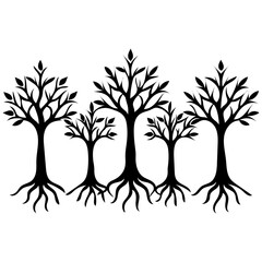 Fototapeta premium Stylized Black and White Tree Illustration Family of Trees