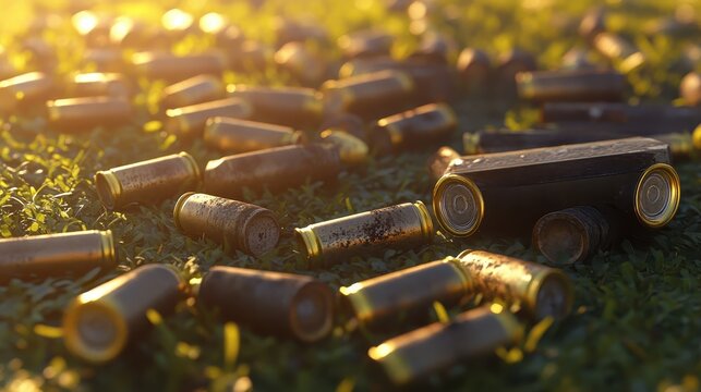 Discarded Battery Waste in Nature Under Soft Sunlight