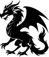 dragon silhouette vector icon  black , white background 
