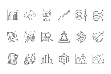 Vector Line Icons for Data Analytics and Business Statistics Reporting
