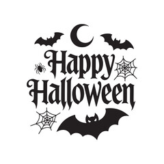 Happy Halloween Typography with Decorative Vector Elements – Black on White Festive Design